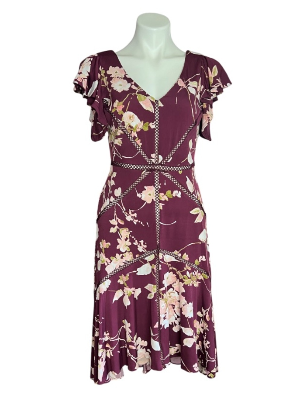 Taylor Plum Floral V-Neck Midi Dress